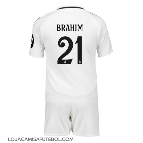 Camisa de Futebol Real Madrid Brahim Diaz #21 Equipamento Principal Infantil 2024-25 Manga Curta (+ Calças curtas)